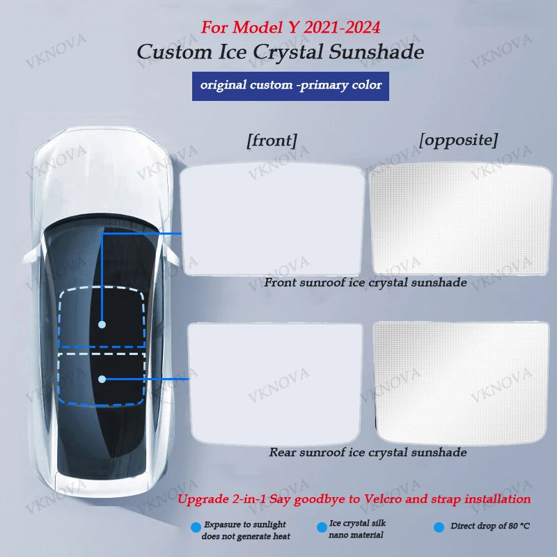 Sunshades For Tesla Model 3 Sunroof Highland 2025 Model Y 2020-26 Ice Cloth Buckle Sun Pare Glass Front Rear Skylight Accessory