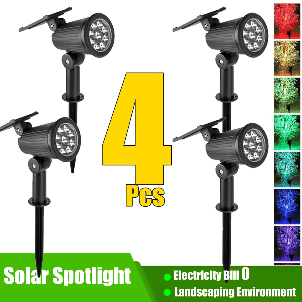 Solar LED Landscape Spotlight 9-LED Adjustable In-Ground/Wall Light IP65 Outdoor 1-4pc