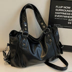Retro Brand Roomy Shoulder Bag Female Luxury Solid Color Classic Crossbody Bag Large Capacity Style Soft PU Leather Tote Bag