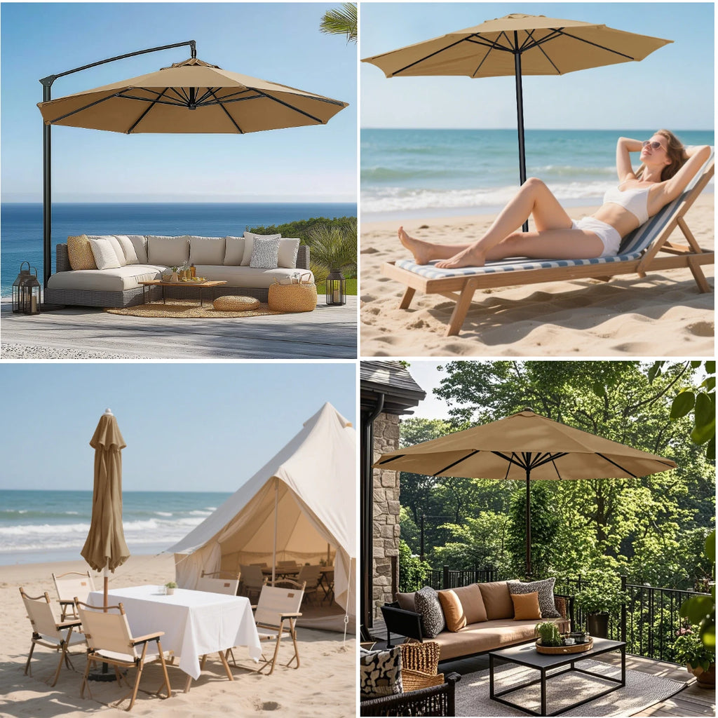 6/8 Rib Polyester Parasol Replacement Cloth Outdoor Patio Umbrella Surface Rainproof Anti-UV Sunshade Garden Canopy