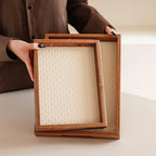 1Pc Bamboo Woven Pattern Leather Tray, Acacia Wood Tray, Dressing Table Decorative Tray, Aromatherapy Ring Jewelry Tray, Suitable for Home Decoration, Living Room Storage Tray, Gift Giving, Photography Props