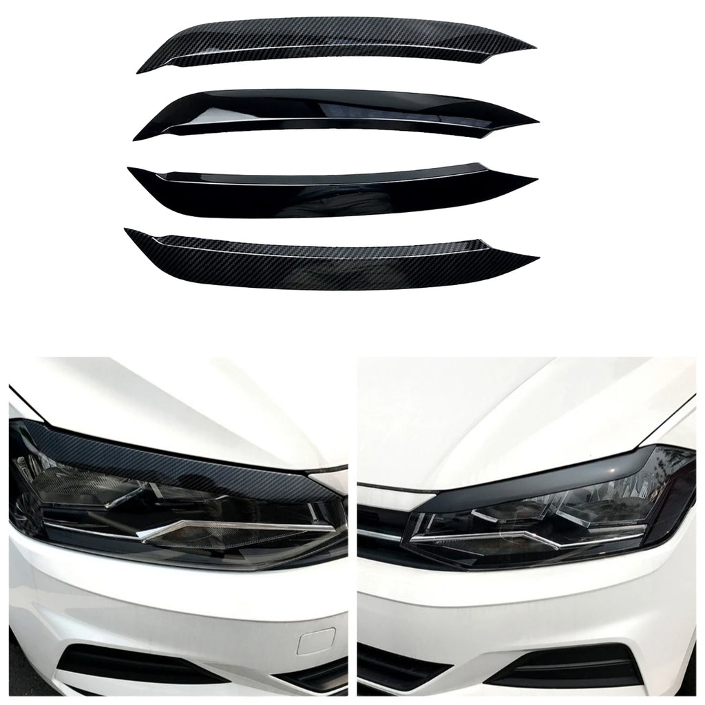 2pcs/set Front Headlight Eyelids Eyebrow Trim Decoration Sticker for VW Polo MK6 2019-2022 Molding Lamp Eyebrow Strips Lid Cover