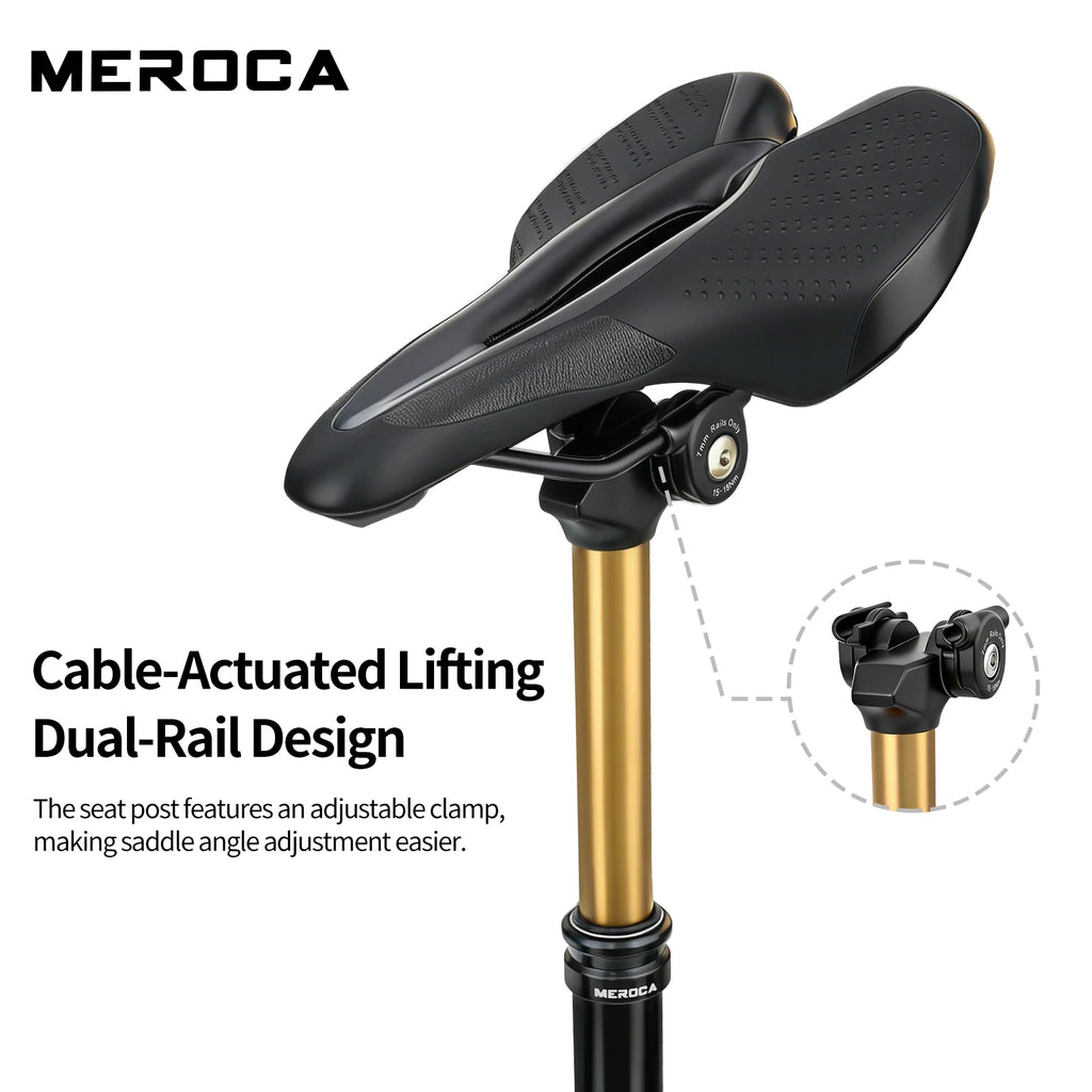MEROCA Wire-Controlled Dropper Seatpost 405mm, 27.2/30.9/31.6mm, Black Gold Aluminum