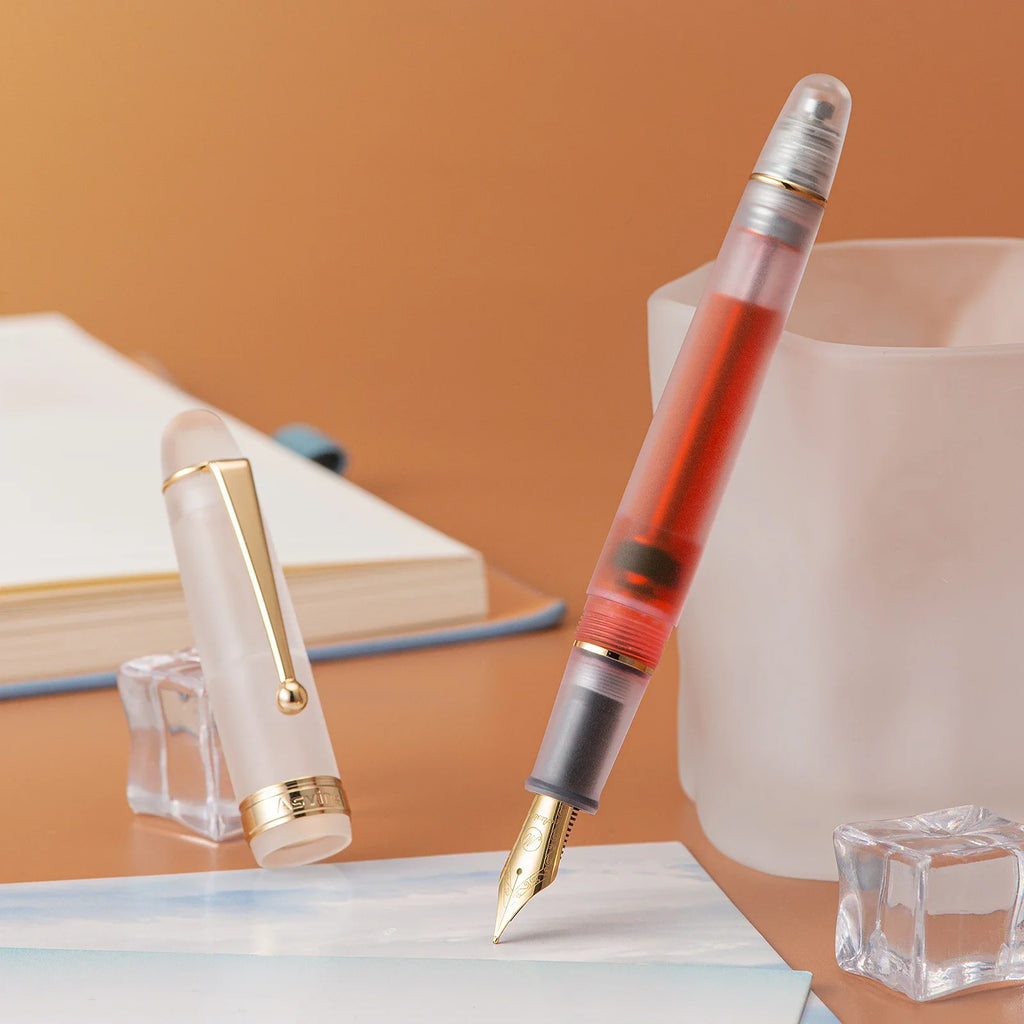 Asvine V126 Vacuum Filling Fountain Pen EF/F/M/ Stub 1.1 Nib, Transparent Brown/ Matte Gray, White Acrylic Writing Gift Set