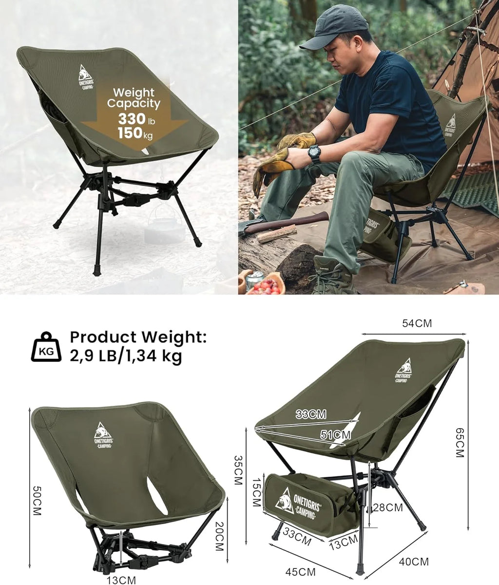 OneTigris Tigerblade Foldable Camping Chairs Lightweight Folding Chair Backpacking Moon Chairs for Travel Beach Fishing Relaxing