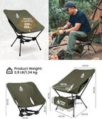 OneTigris Tigerblade Foldable Camping Chairs Lightweight Folding Chair Backpacking Moon Chairs for Travel Beach Fishing Relaxing