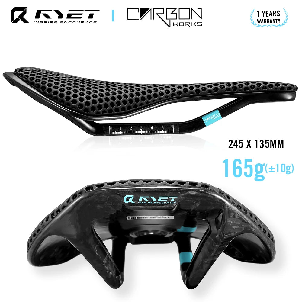RYET 3D Printed Full Carbon Bicycle Saddle 245mm *135/145/155mm Bike Saddle for MTB Gravel Road Bike Seat bicycle parts