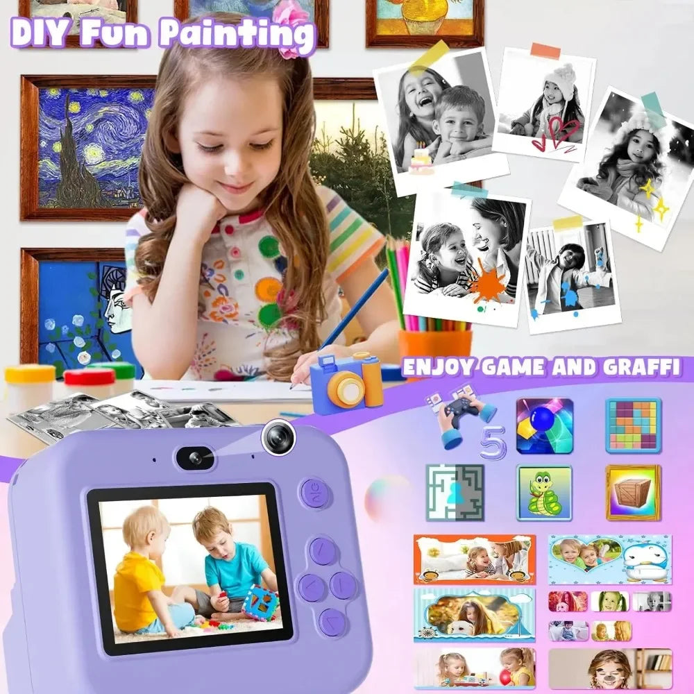 Children's Mini Digital Video Camera with Thermal Printing & Multiple Image Stabilization, 32GB Card Included