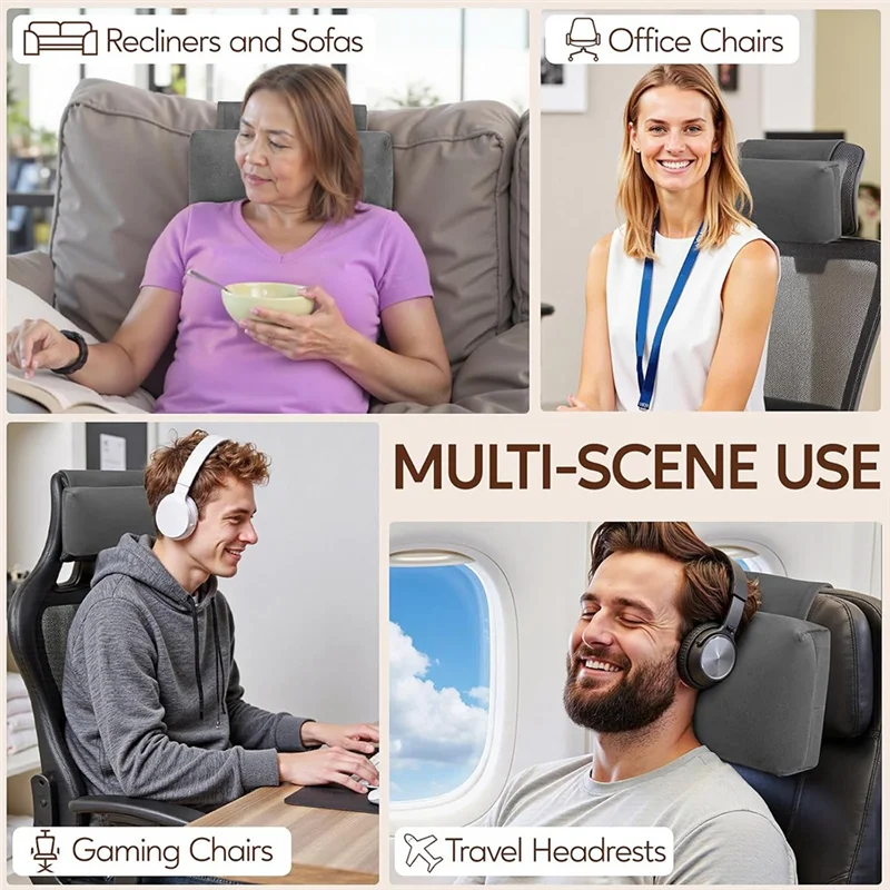 Recliner Headrest Neck Pillow Adjustable Non-Slip Velvet, Black or Gray