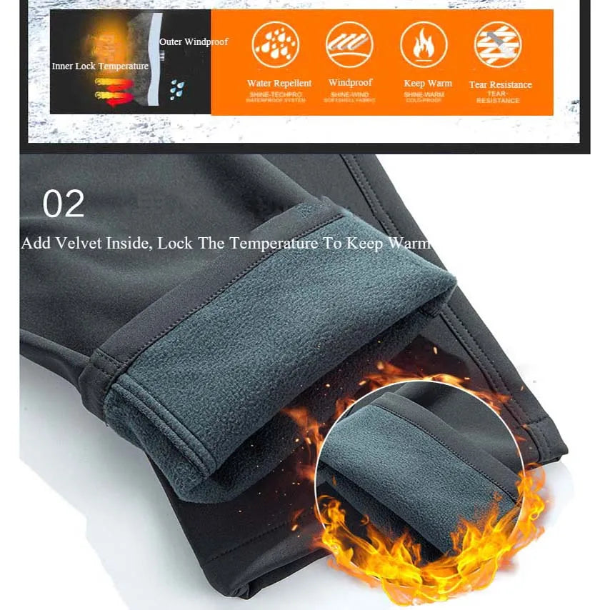 Fanuocetar Mens Hiking Pants Winter Warm Fleece SoftShell Waterproof Windproof Outdoor Ski Trekking Climbing Thick Rain Trousers