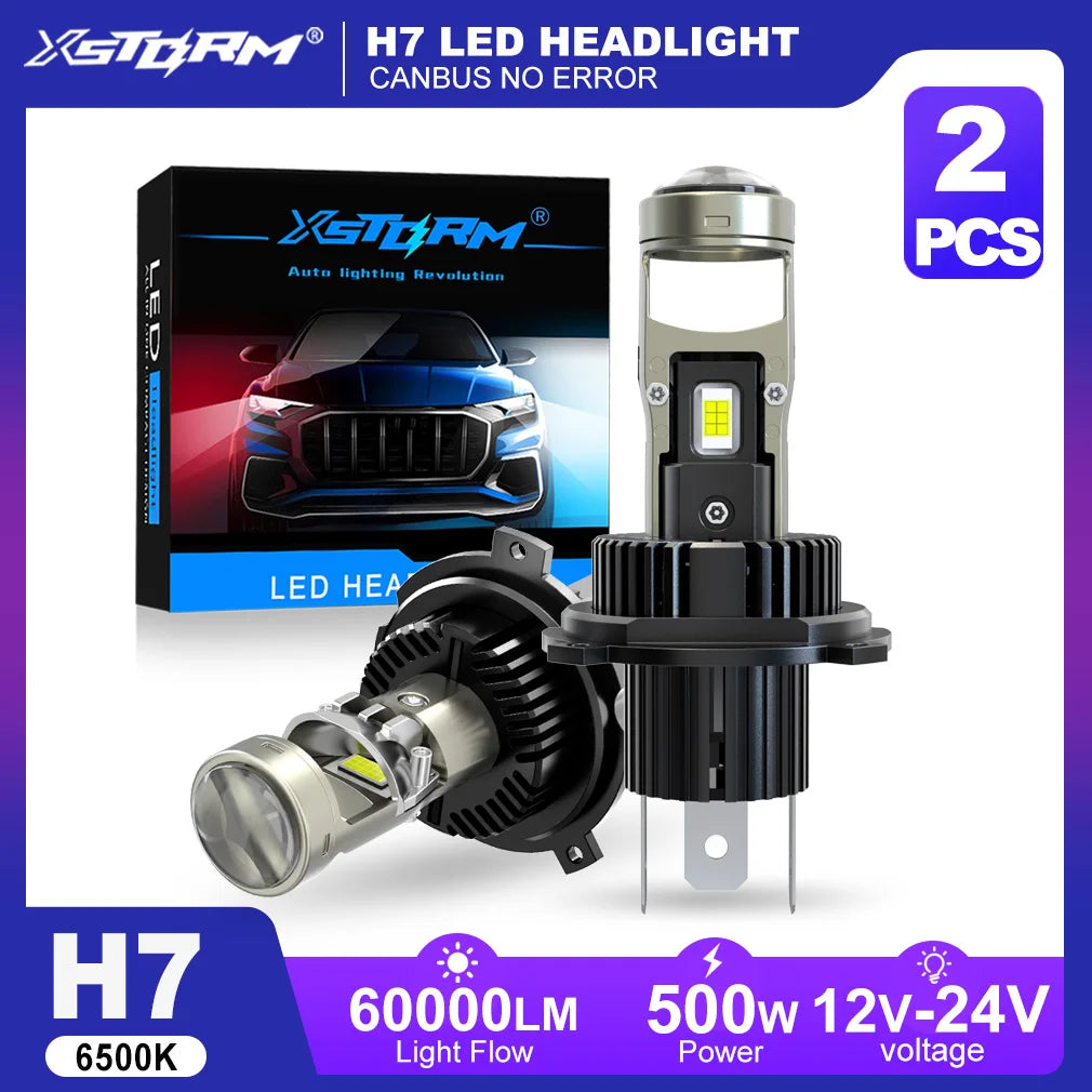 XSTORM H7 LED Projector Lens Car Headlight Canbus 60000LM 500W Car h7 LED Lights Bulbs 3570 CSP Turbo Lights Motorcycle Lights