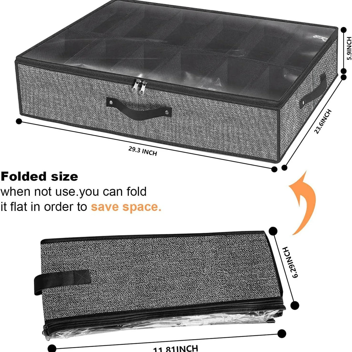 1 Pc Under Bed Shoe Storage Organizer Can Accommodate 12 to 16 Pairs Of Shoes With Transparent Window Breathable Foldable