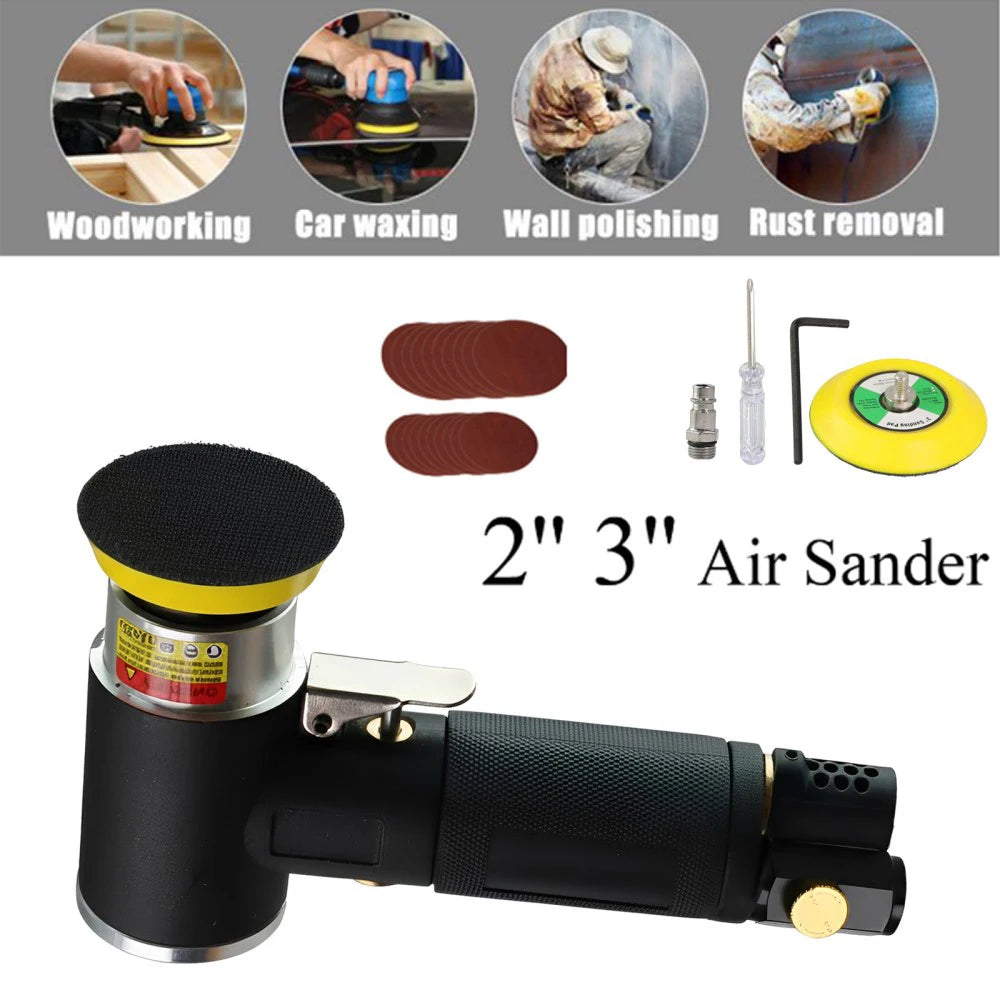 WENXING Orbit Air Sander Mini Pneumatic 1"/2"/3" Grinding Machine set for Car Polishing High Speed Air Powered Polisher air tool