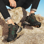 HIKEUP Men's Hiking Sneakers Breathable Cushioned Non-Slip Outdoor Shoes, Black/Green/Grey 40-45
