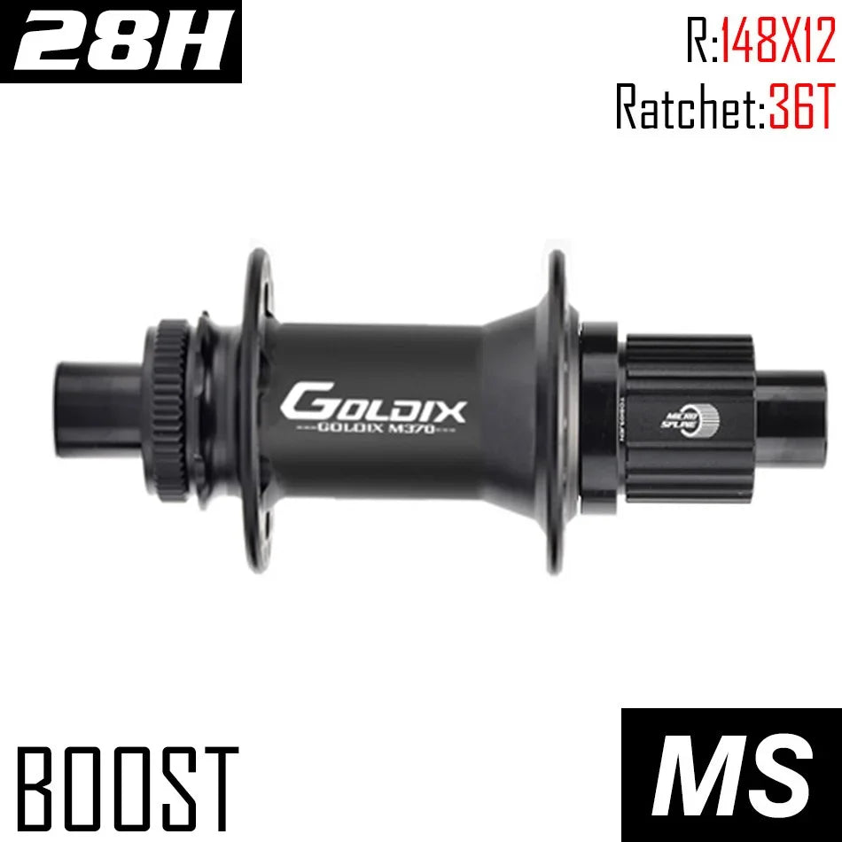 GOLDIX GDX370 Bicycle Hub Sealed Bearing Center Lock Disc Brake J-Bend 28 Holes Ratchet 36T BOOST MTB Hub for Shimano HG MS XD