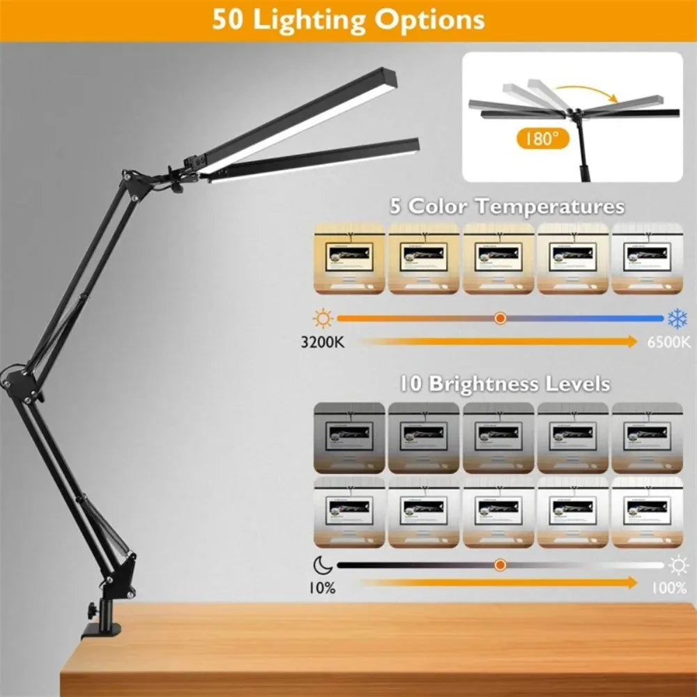LED Desk Lamp for Home,Reading,Adjustable Eye-Caring Desk Light with Clamp, 3 Color Modes,10 Brightness Table Lamps