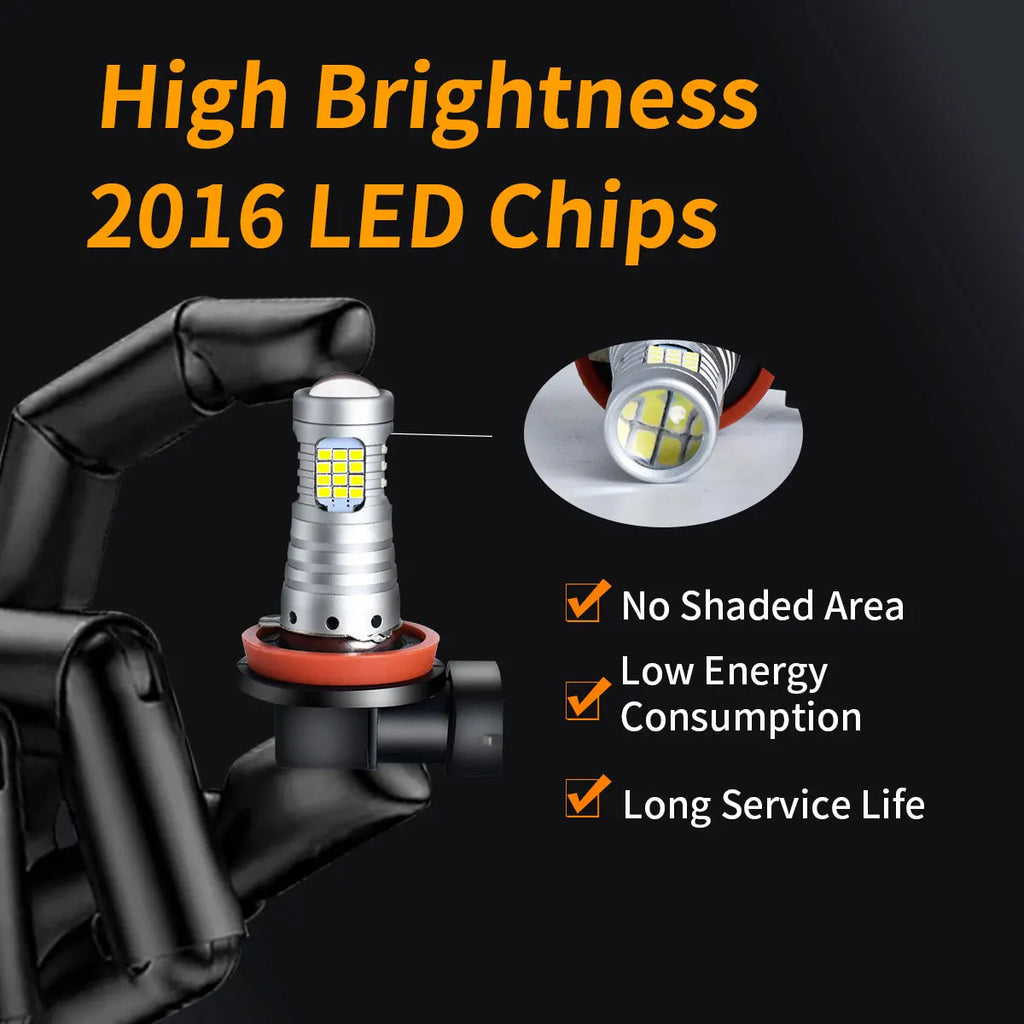 Big Power LED Lens Fog Lights Bulbs 2016LEDs 60SMD H11 H8 H9 H16EU 6000K White 9-48V 12V/24V Plug & Play for Car Fog Head Lights