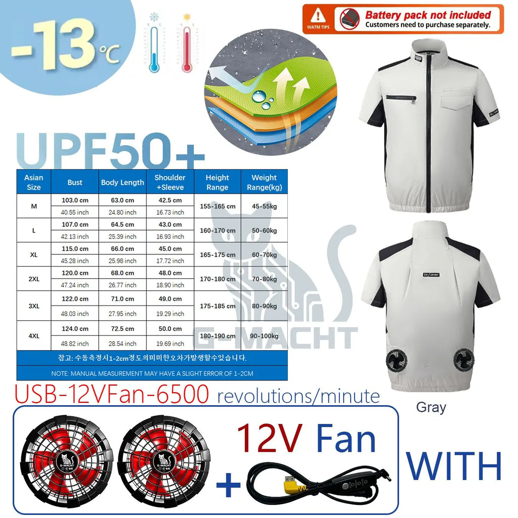 G-MACHT Summer Cool Vest Wearable Cooling Fan Vest Air-conditioned Clothes Usb Cooling For Outdoor Work Fishing Short Sleeve