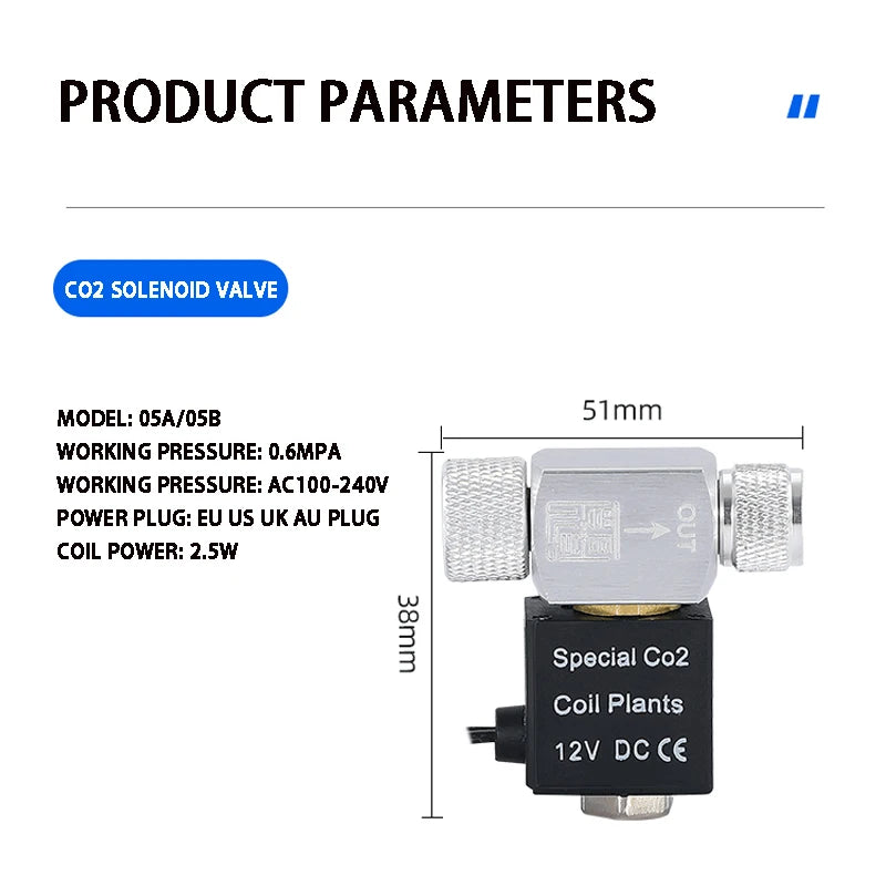 ZRDR Aquarium Co2 Solenoid Valve Regulator 110V-220V Low Temperature Co2 Aquarium Fish Tank Electric Magnetic Valve EU US  DC12V