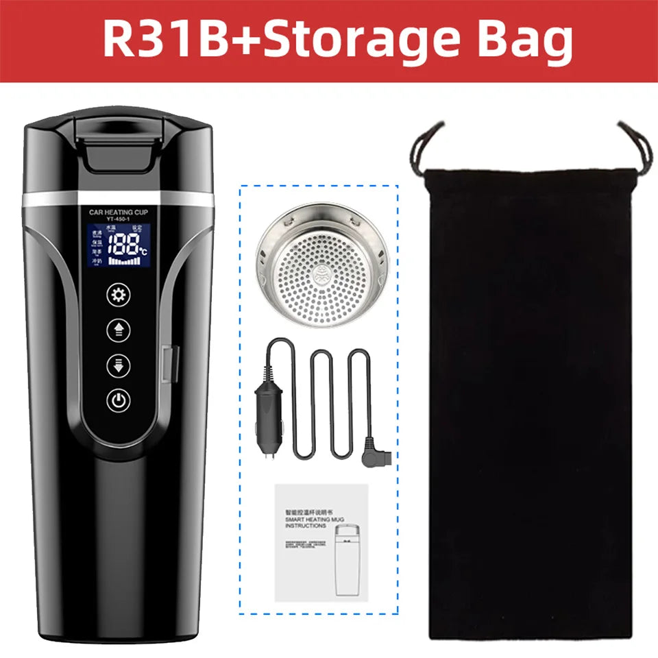 Portable Electric Kettle 12v/24v Smart Car Heating Cup Touch Screen Thermal Mug 450ml Car Heating Mug Temperature Adjustable