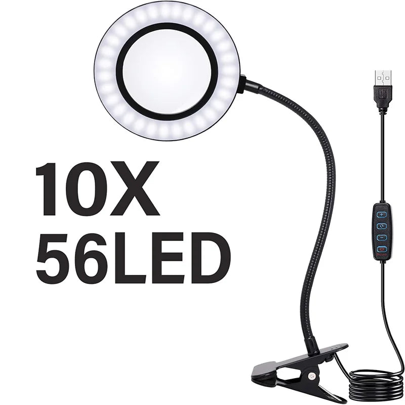 5/10X Magnifying Glass with Light 3 Colors 10 Brightness 28/56 LED Magnifier Lamp for Reading Crafting Painting Close Work