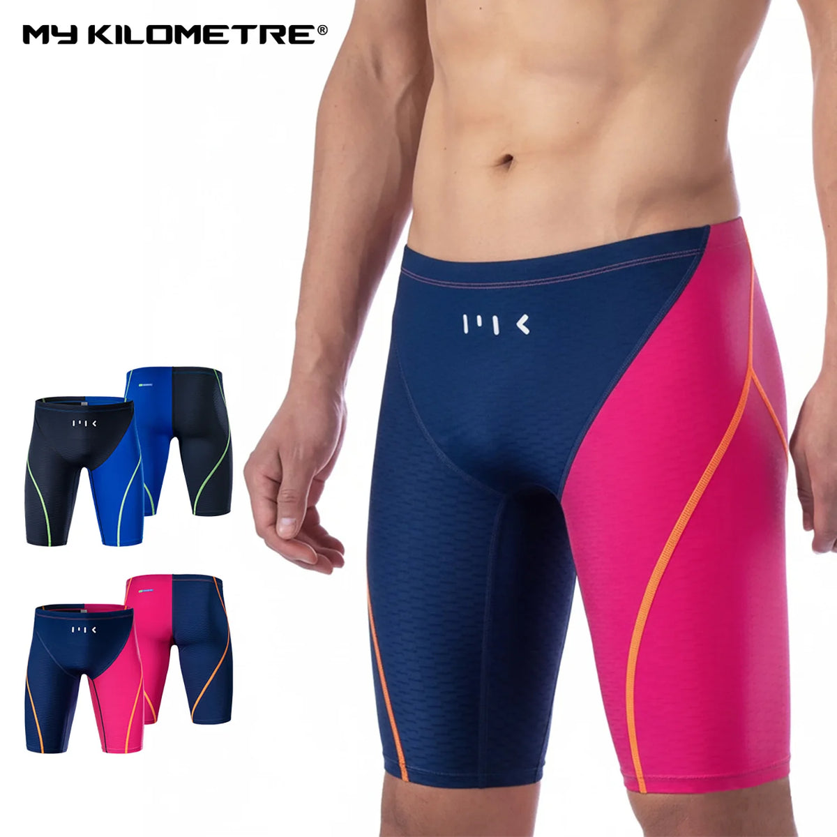 MY KILOMETRE Men's Racing Swim Jammer Shorts Chlorine Resistant Quick-Dry, BlackBlue, 3XL