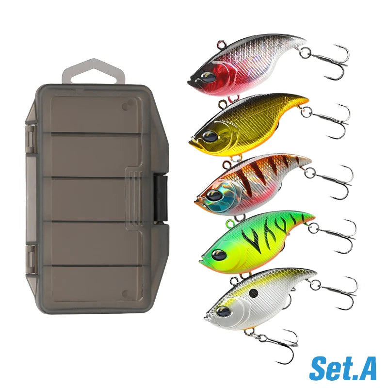 TSURINOYA 50S Vibration Fishing Lure Suit 5pcs 50mm 12.5g TEMPTER Winter Fishing VIB Hard Bait With Lure Box Lipless Tackle Kit