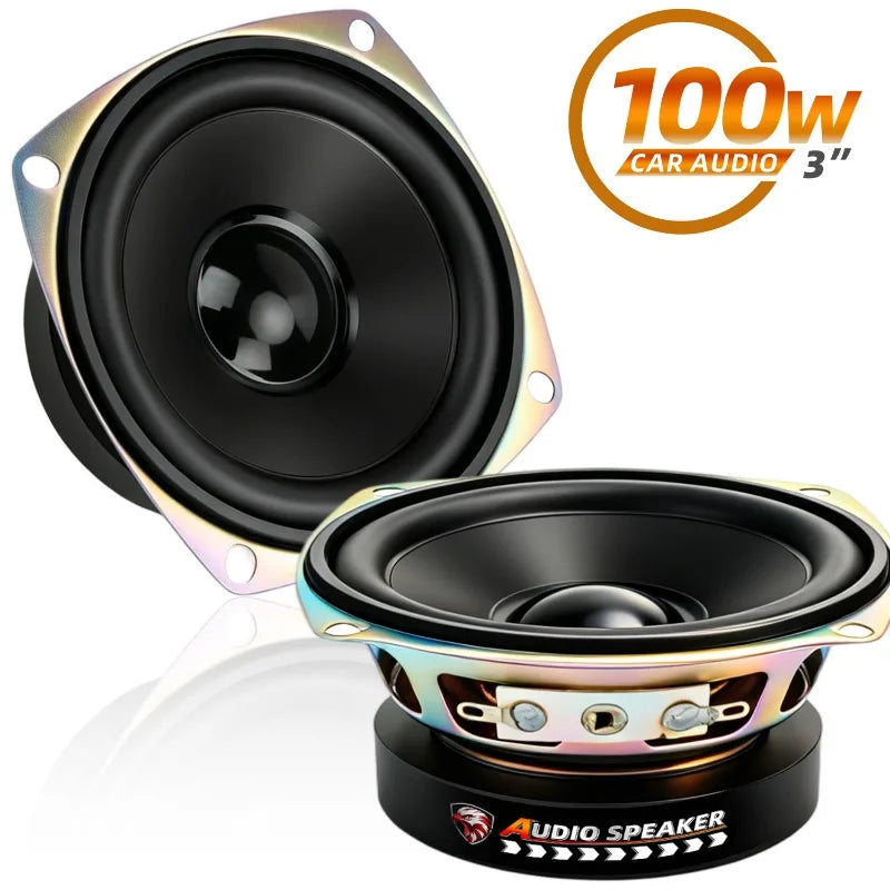 2 pcs 3.5 Inch Mid-Bass Range Speakers 100W Subwoofer For Car Magnesium Aluminum Basin Huge Magnet Woofer Can Be Under The Seat