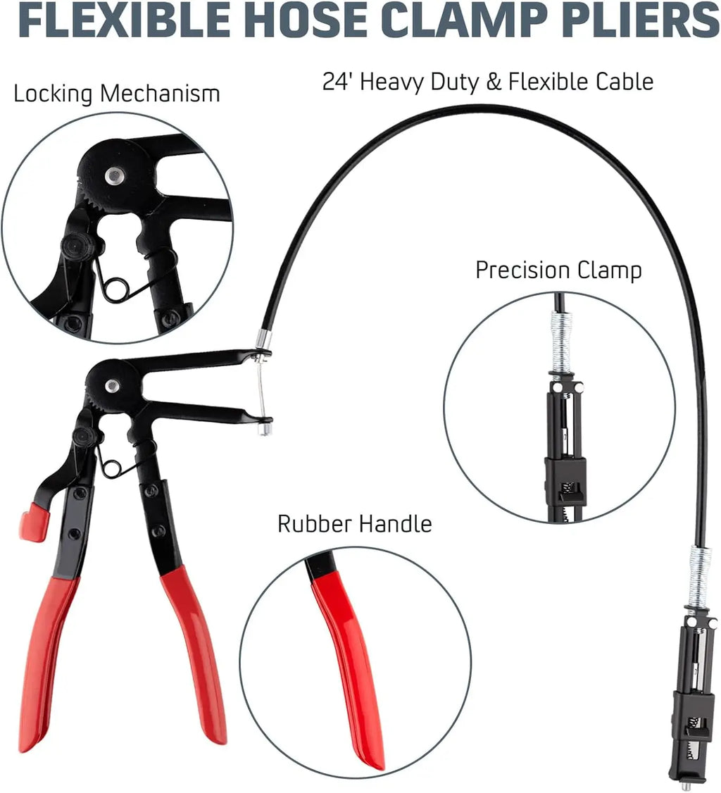 Long Reach Wire Hose Clamp Pliers Set for Automotive Fuel Oil Coolant Radiator Hoses