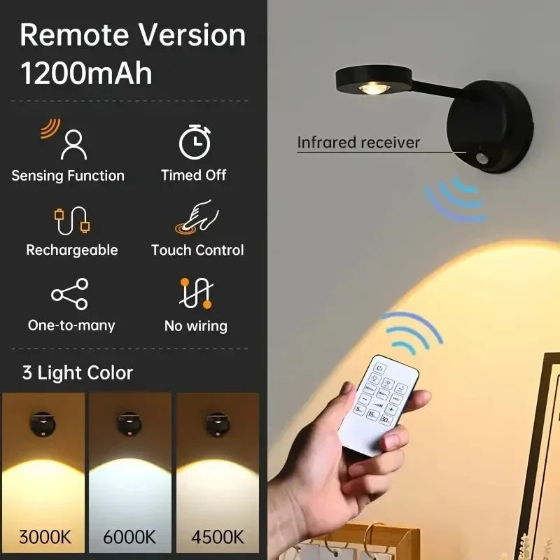 USB Rechargeable Intelligent Human Sensing Wireless Wall Light Dimmable Led Spotlight for Lighting Paintings Pictures 3 Colors