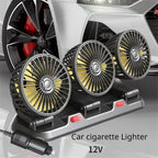 Adjustable car cooling fan 360° dual head, 2-speed, 5V USB/12V/24V cigarette plug