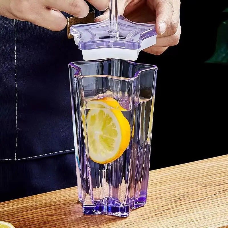 300ml Five-Pointed Star Glass Cup With Straw Color Gradient Cups Cold Drink Cup Coffee With Lid Drinking Cup Drinkware