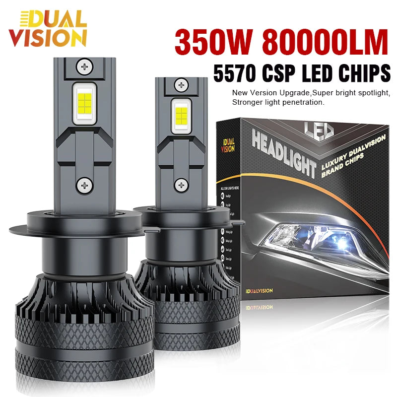Dualvision 2PCS Car Lights H7 H4 H1 H8 H9 H11 9006 9005 9012 Super Bright LED Headlights High Low Beam Fog Light 6000K White 12V