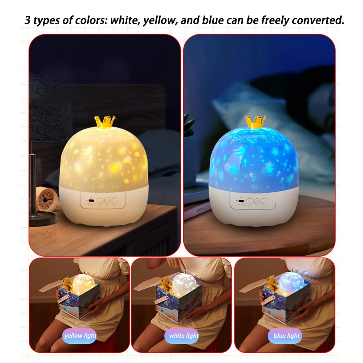 Fantasy Creative Projector 360°Rotating 15 Kinds of Projector Slides Starry Galaxy LED Projector Night Light Kids Birthday Gift