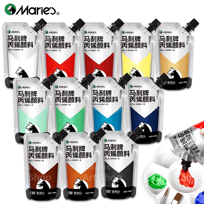 12 Colors Marie's Acrylic Paint Set,100ml/3.38oz,Vibrant Colors,Perect for Artists,Paints on Rocks,Crafts,Canvas,Wood,Stone