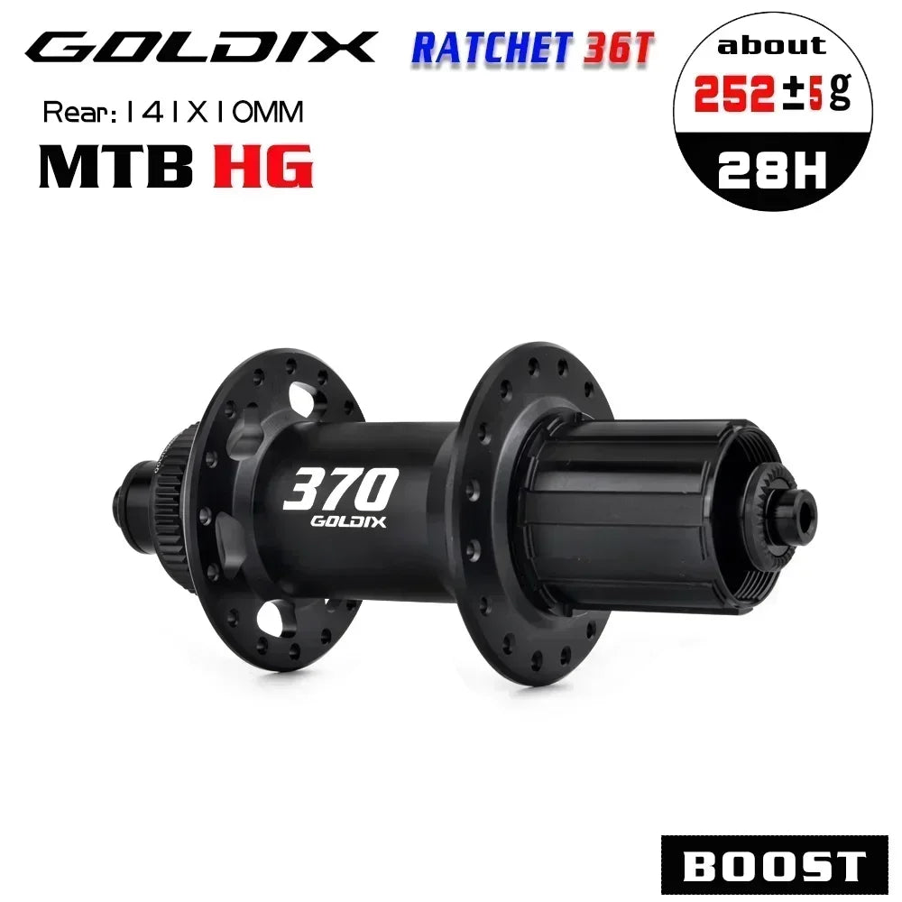 GOLDIX M370 36T Ratchet Bicycle Hubs 28 Hole J-Bend Spoke Center Lock Disc Brake Mountain Bike Hub HG/XD/MS 4pcs Seal Bearing