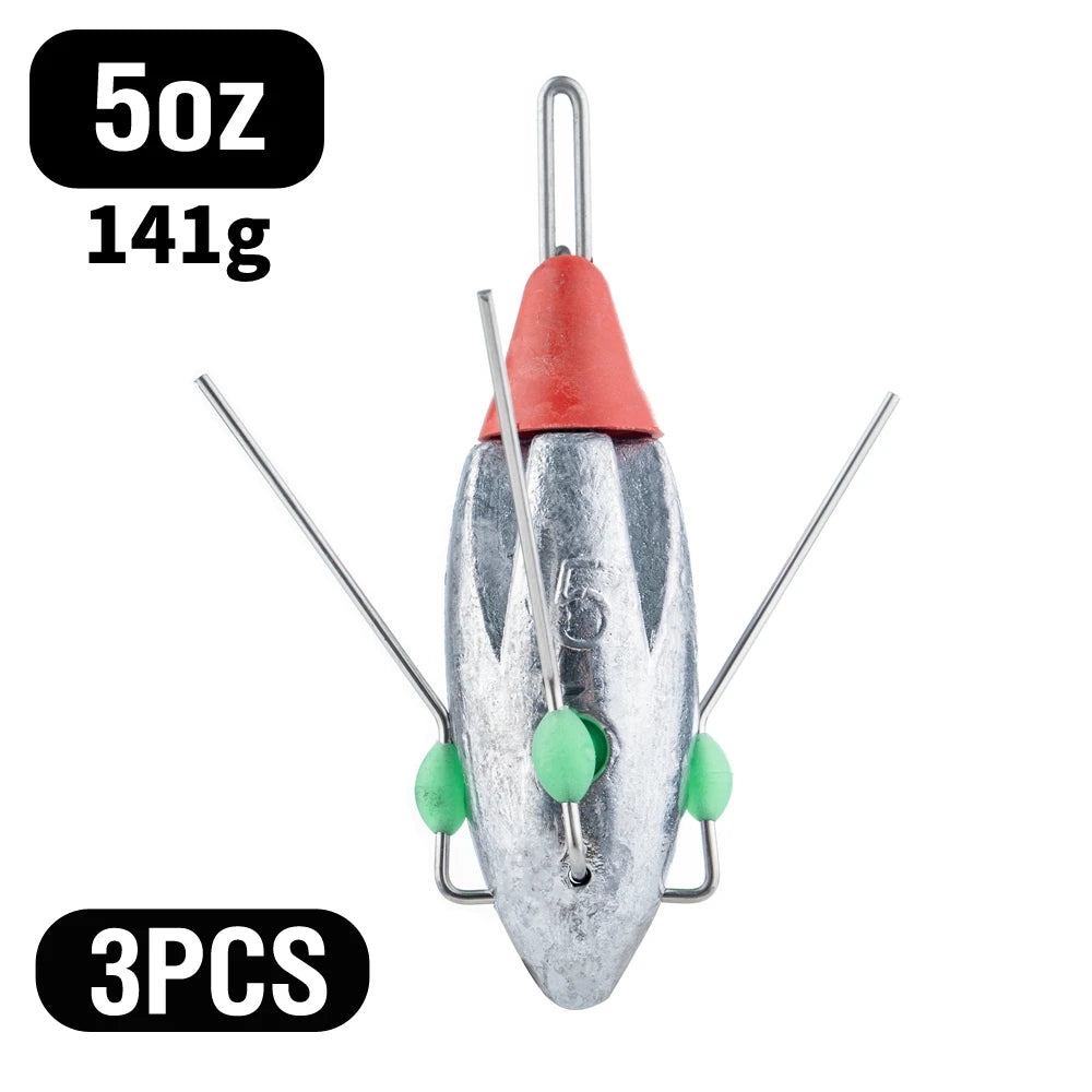 3Pcs Sputnik Fishing Sinker 3oz-8oz Surf Fishing Weight with Glow Bead Fast Sinking Casting Sinkers Catfish Beach Spider Weights