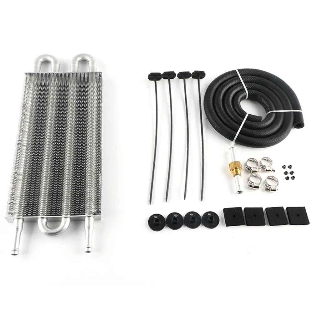 Universal transmission oil cooler kit aluminum radiator with hose, 10 row black