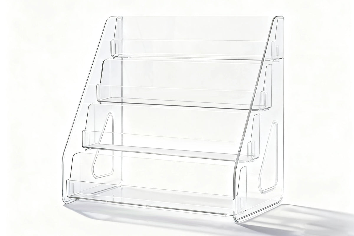 4 Tier Acrylic Trading Card Display Stand, Holds 16 Graded Cards Clear Shelf for PSA BGS SGC Slabs, Toploaders, TCG Sports Cards