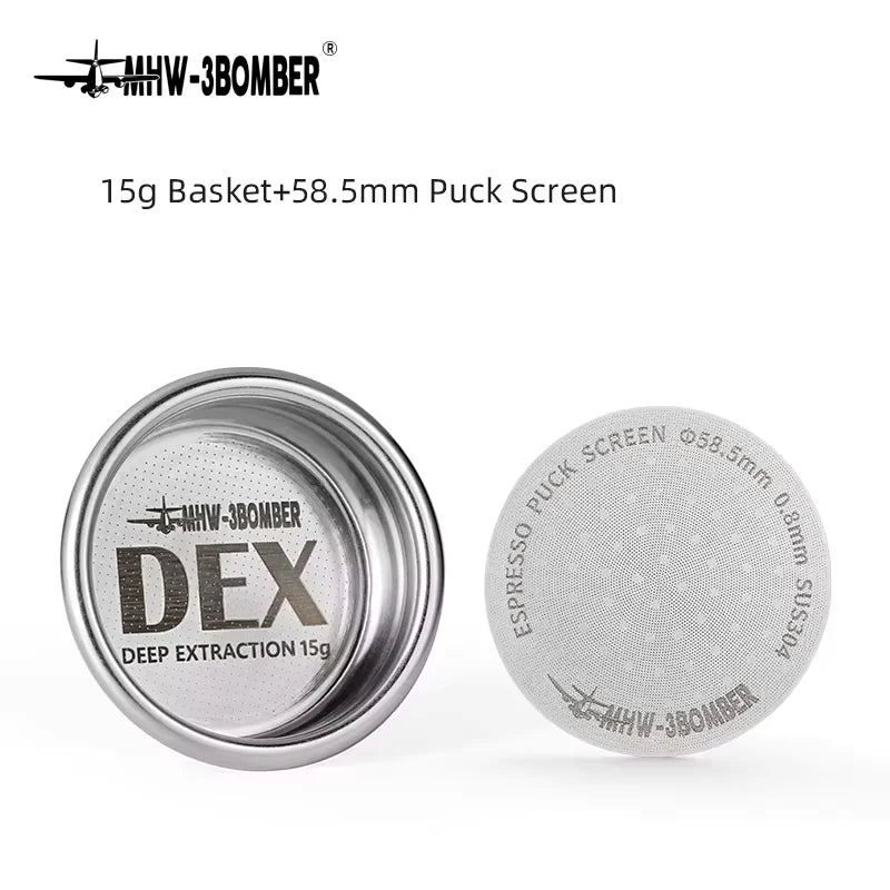 MHW-3BOMBER DEX Precise 58.5mm Espresso Coffee Filter Baskets with Espresso Puck Screen Fit 58mm Portafilter Barista Accessories