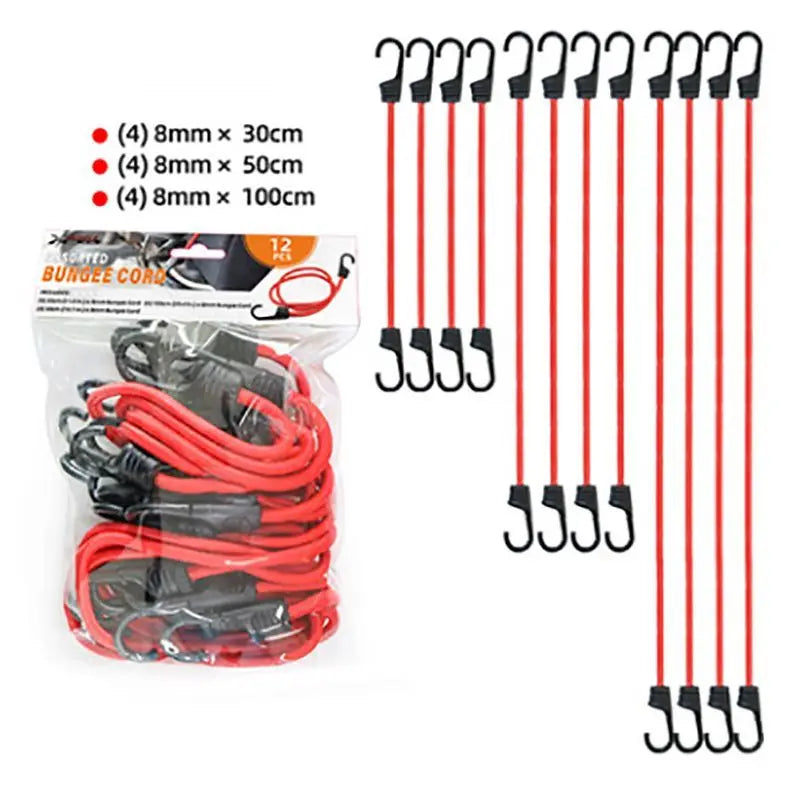 Elastic Bungee Cords with Hooks Set, 9pcs or 12pcs Luggage Tie Down Straps for Bike Motorcycle