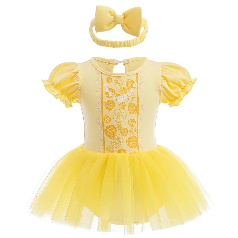 Infant Baby Girl Jumpsuit Dress Little Girl Princess Romper Dress With Headbands Kids Clothes Size 70-80-90-100