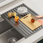 Foldable Roll-Up Dish Drying Rack Over Sink, Heat Resistant, Grey/White 45cm or 55cm