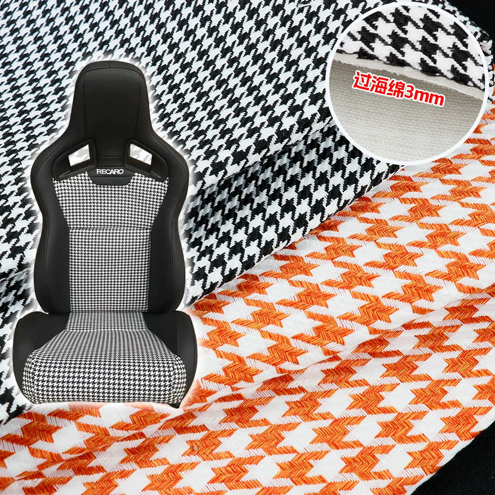 Houndstooth Cotton Linen Upholstery Fabric 1x1.5m Black-White Car Seat Door Panel Headliner