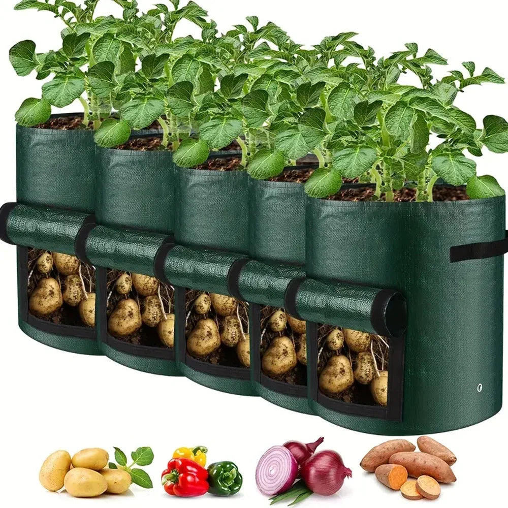 5PCs Garden Supplies Vegetable Plant Grow Bag Planting Container Bag Thicken Garden Pot  DIY Potato Grow Planter PE Cloth