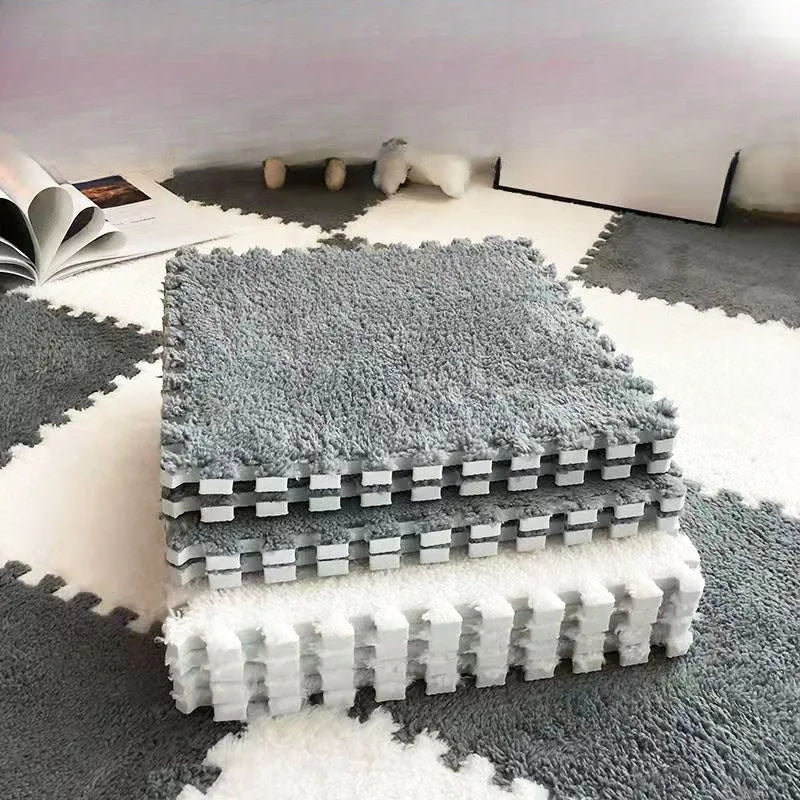12Pcs Foam Puzzle Floor Mat Mat Interlocking Fluffy Playmat Plush Area Mat for Home Game Room Bedroom Decoration 30*30*1CM