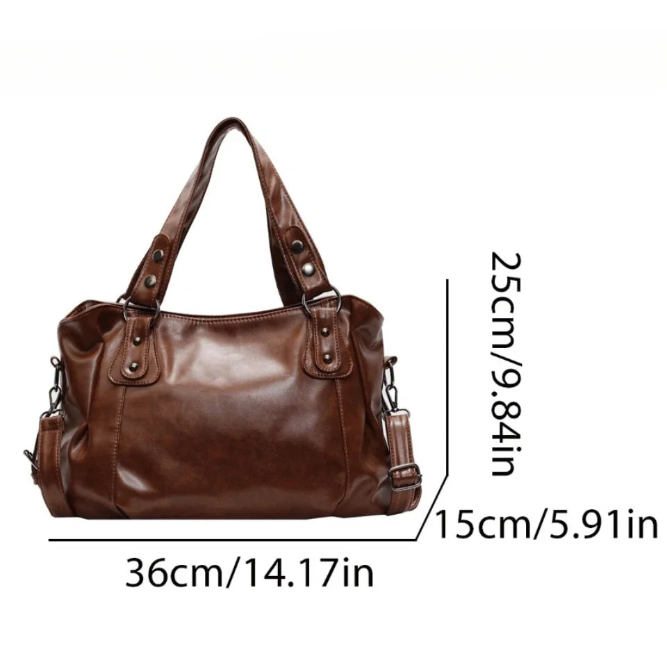Retro Brand Roomy Shoulder Bag Female Luxury Solid Color Classic Crossbody Bag Large Capacity Style Soft PU Leather Tote Bag