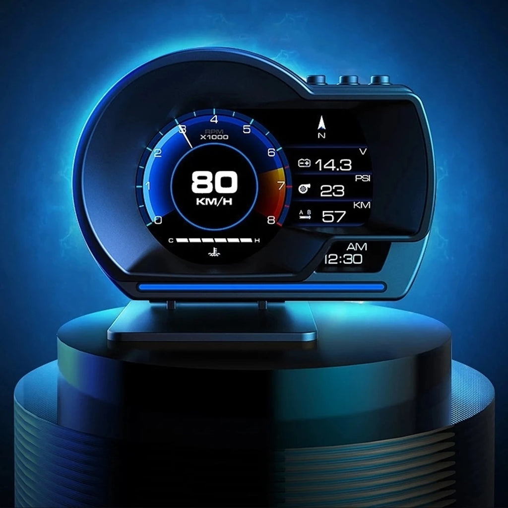 Digital Head‑Up Displayer OBD2+GPS Speed Warning Head Up Display Smart Gauge Car HUD Speedometer Turbo RPM Alarm for Car Truck