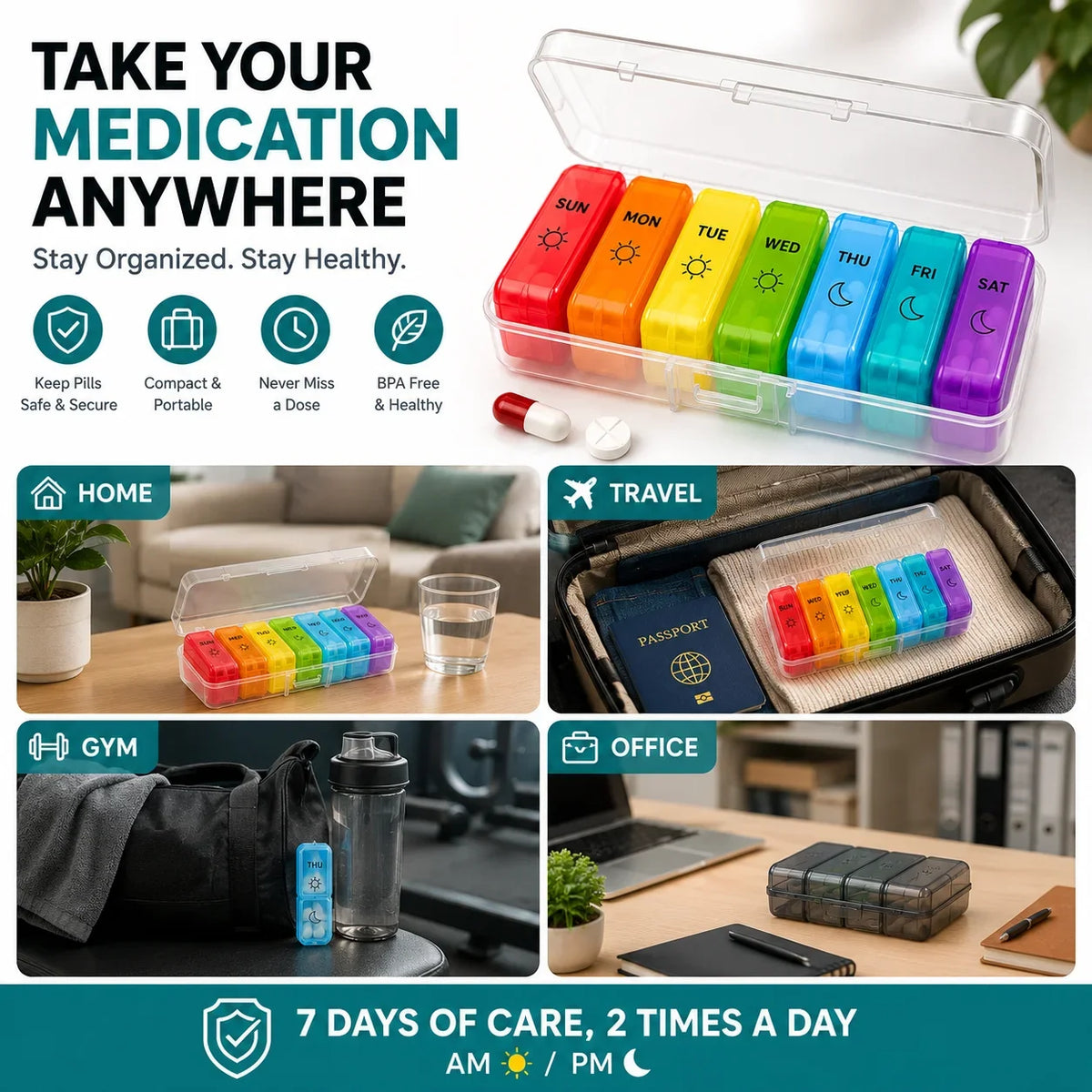 1 Set 7 Days Weekly Pill Case Pillbox  Medicine Tablet Box Portable Travel Drugs Storage Organizer Secret Compartments Pill Box