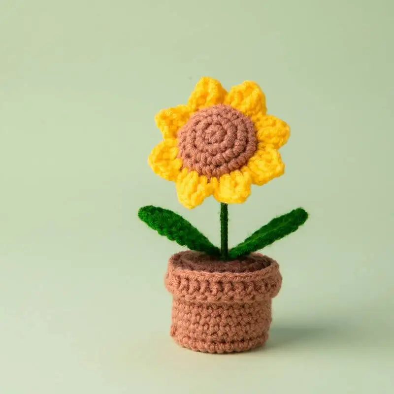 Mini Tulips Crochet Flowers Potted Cute Knitting Flowers Table Car Decor Handmade Artificial Tulips Flores Tejidas